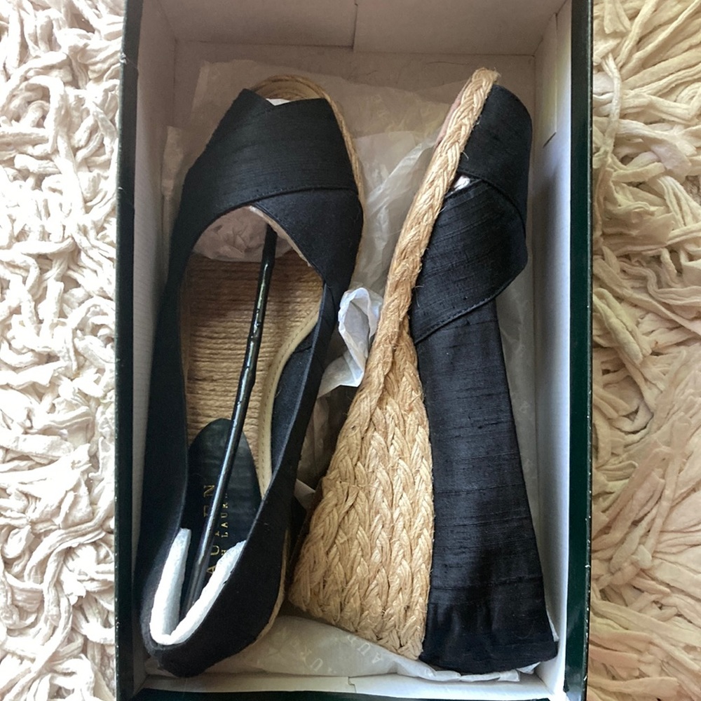 Ralph Lauren black silk wedges 8B size